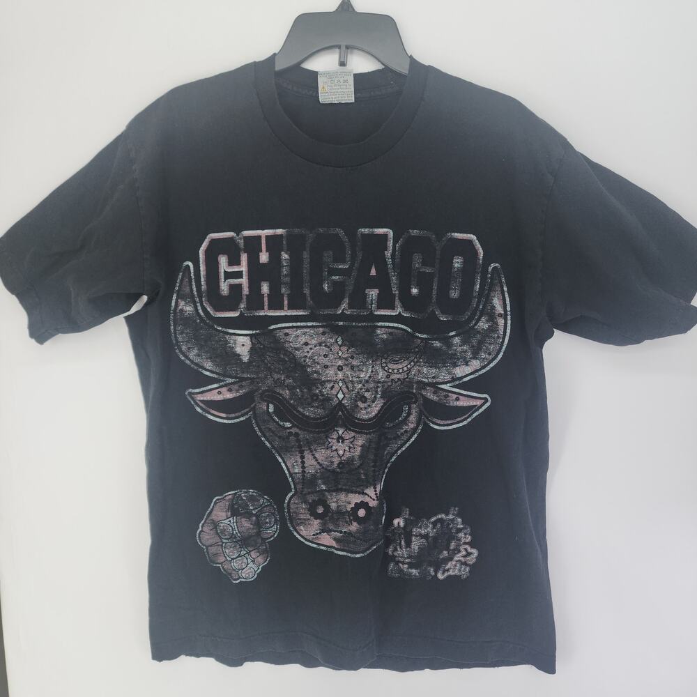 Chicago Bulls Sugar Skull Tattoo Art Graphic Tee Sz L Black